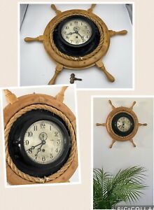 Vtg Chelsea Ship Maritime Clock 6 5 Bakelite Case Works Key Wooden Wheel