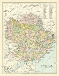  County Of Forfar Forfarshire Parishes Bartholomew 1888 Old Antique Map