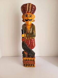 Indian Rajasthani Stature Royal Guard Hand Carved Painted Wood Rare