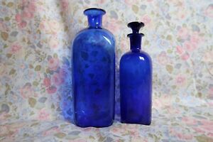 2 Antique Cobalt Blue Apothecary Jars