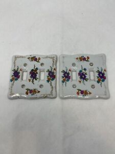 Vintage Thames Japan Hand Painted Porcelain Flowers 2 Light Switch Plate Covers
