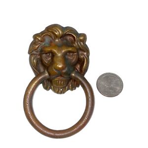 Vtg Brass Lion Head Cabinet Doorknob Draw Pull Wall Hook Ring Hand Towel Holder