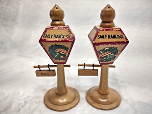 Vintage Japan Wooden San Francisco Tall Street Light Posts Salt Pepper Shakers
