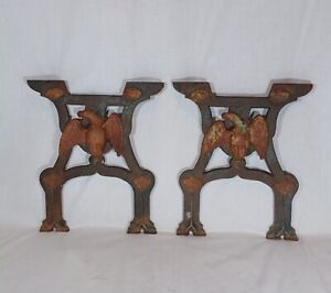 Antique American Eagle Cast Iron Stove Or Table Bench Bases Federal Salvaged