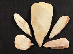 Lot Of Five Ancient Prismatic Flint Stone Tools Or Artifacts Algeria 99 1gr