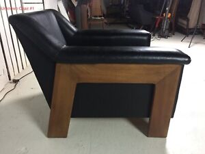 Vintage Adrian Pearsall Craft Associates Black Vinyl Lounge Chair