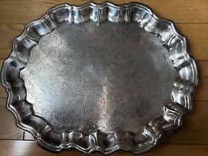 Vintage F B Rogers Silver Co Large Scalloped Tray Dish Footed 14 5 X 11 No Mon
