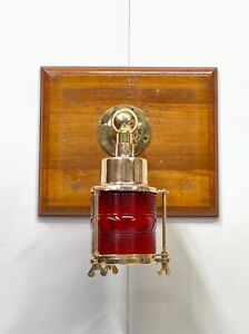 Old Brass Metal Marine Antique Original Wall Mounted Electric Lamp Red Glass