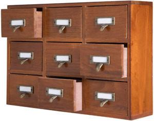 9 Drawers Library Card Catalog Cabinet With Labels Apothecary Cabinet Tabletop A