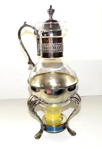 Unique Silver Plate Glass Coffee Tea Carafe Footed Warmer Stand Int Silver