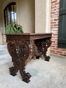 Antique French Console Sofa Table Louis Xiv Style Carved Walnut W Lyre Scroll