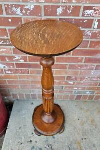 Vintage Cherry Plant Stand Fern Table Handmade Carved Wood Pedestal Footed 34 