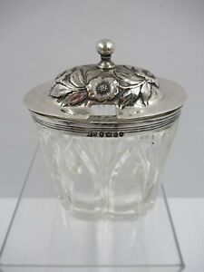 19th C Hallmarked Wb London Embossed Sterling Silver Crystal Condiment Jar