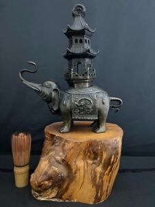 Incense Burner Stand Elephant Pagoda Made Of Copper Aroma Antique From Japan
