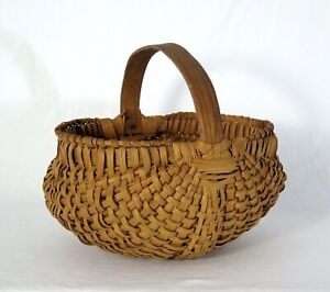 Antique Late 19th Century Primitive Split Oak Buttocks Handle Gathering Basket