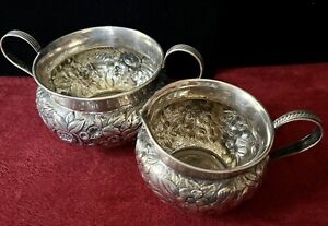Frank Whiting Sterling Repousse Cream And Sugar Early 1900 200 Grams