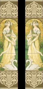 Art Nouveau Maiden And Swan Kiln Fired Fireplace Tile Set 10 Tiles 