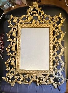 Antique Brass Metal Mirror Victorian Easel Table Large Ornate Heavy 16 X 12 