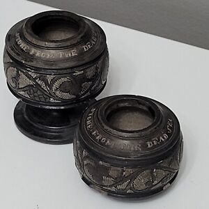 2 Dead Sea Stone Rare 19 C Antique Pierre De La Mer Morte Souvenir Mini Vase Urn