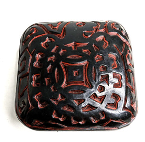 Vintage Chinese Cinnabar Red Black Carved Lacquer Trinket Box With Turtle