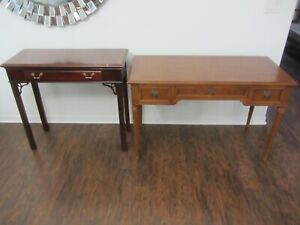 Hickory Chair Co Henredon Vintage Side Table W Glass Top And 3 Draw Desk