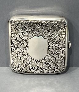 Antique Floral Engraved Sterling Silver Cigarette Case