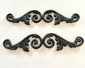 24 Inches Iron Scroll Leaf Topper Wall Plaque Pediment Cast Iron Old World
