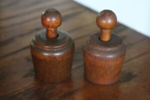 2 Antique Primitive Wood Miniature Butter Press Mold Acorn Heart