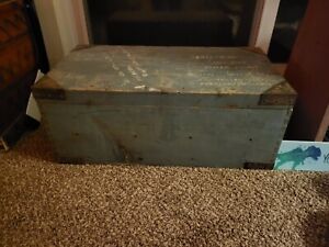 Antique Wood Chest Military Navy Footlocker Dovetailed Early 20thc Painted