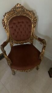 Antique French Provincial Louis Xvi Rococo Gold Mauve Accent Bergere Chairs 2 