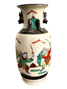 Antq Nanking Chinese Vase Crackle Glaze Famille Verte Battle Of The 3 Kingdoms