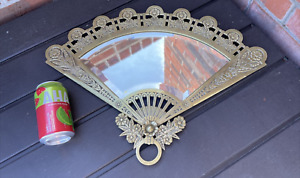 Antique Vtg Victorian Brass Fan Wall Mirror Ornate Eastlake Art Nouveau Deco