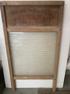 Antique National Washboard Co No 511 Glass Laundry Washboard Saginaw
