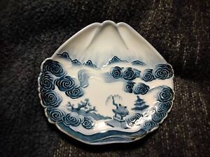 Vintage Japanese Mountain Fuji Blue White Porcelain Plate 7 Japan Rare 