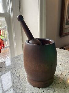 Antique Wood Mortar And Pestle
