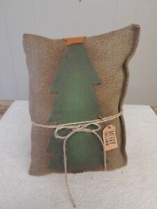 New Primitive Grungy Christmas Holiday Pillow Burlap Tree With Star Twine
