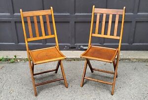 Antique Masonic Wood Folding Chairs Free Masonary Masons Matching Pair