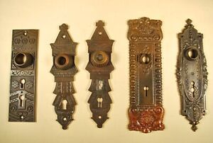 5 Vintage Brass Door Knob Back Plates Victorian Eastlake Escutcheon Art Lot
