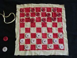 Early American Checker Set Wood Checkers And Leather Board Day 0621 05683