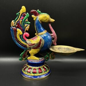 8 Chinese Cloisonne Enamel Bronze Auspicious Animal Phoenix Oil Lamp