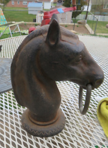 Antique Cast Iron Horse Head Hitching Post Tie Down Fence Top 10 With Ring