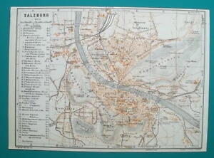 Austria Salzburg City Town Plan Environs 1931 Baedeker Map
