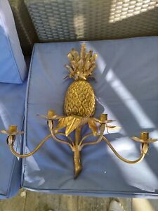 Vintage Gold Gilt Pineapple 4 Candle Italian Style Wall Sconce By Global Views