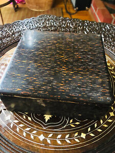 Vintage Japanese Wood Lacquer Writing Box Black W Gold Design 6 25 X 6 25 