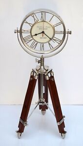 Thanksgiving Day Brass Floor Clock Roman Numerals With Wooden Tripod Stand