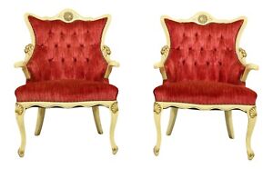 F51506ec Pair Vintage Paint Decorated French Style Fireside Chairs