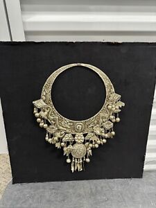 Chinese Miao Silver Necklace Dragons Flowers Bells Read Description
