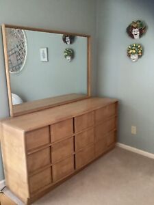 Heywood Wakefield Triple Sculptura Dresser With Attached Mirror Mcm Atomic