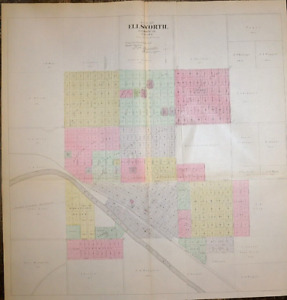 1887 Map Ellsworth Kansas Large City Map 28 X 28 Free S H 007