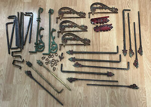 Large Lot Floral Victorian Art Deco Curtain Hardware Swing Arm Finial And More